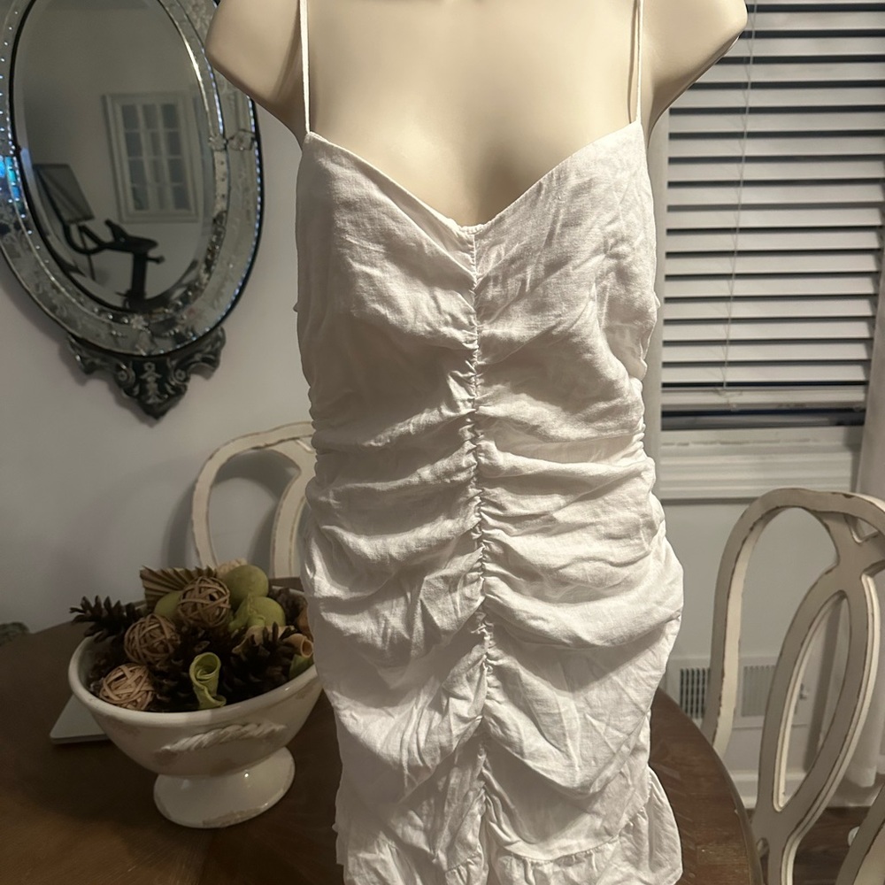 Zara White Ruched Dress